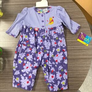 Vintage Winnie the Pooh Baby Girl Purple Heart Romper 3/6M